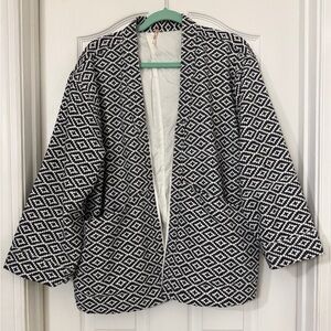 Free People Black and White Geometric Blazer